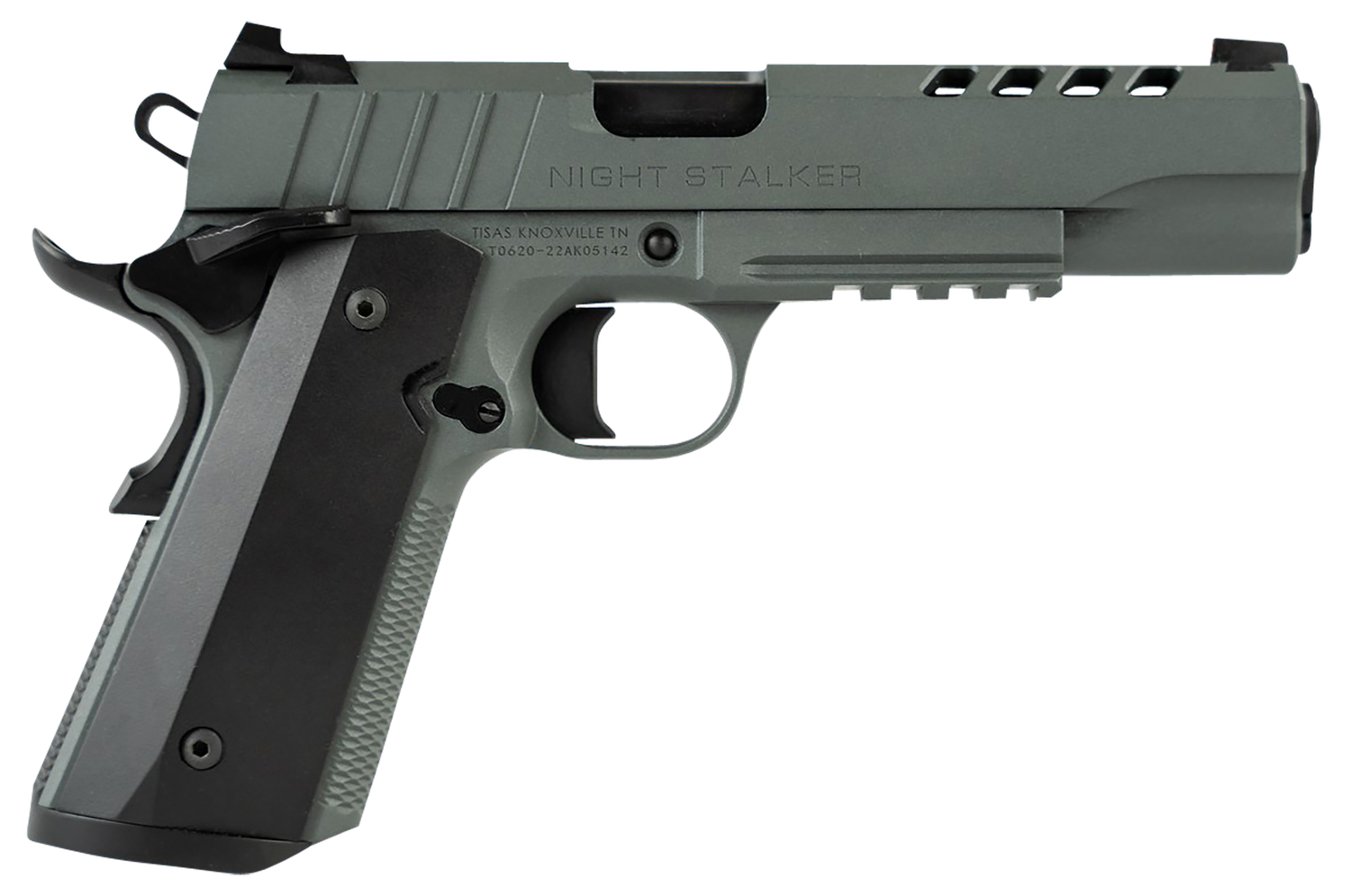 Tisas 1911 Night Stalker Pistol 10100512, 45 ACP, 5in, Black Anodized Aluminum, Platinum Grey Cerakote Finish, 8 Rds