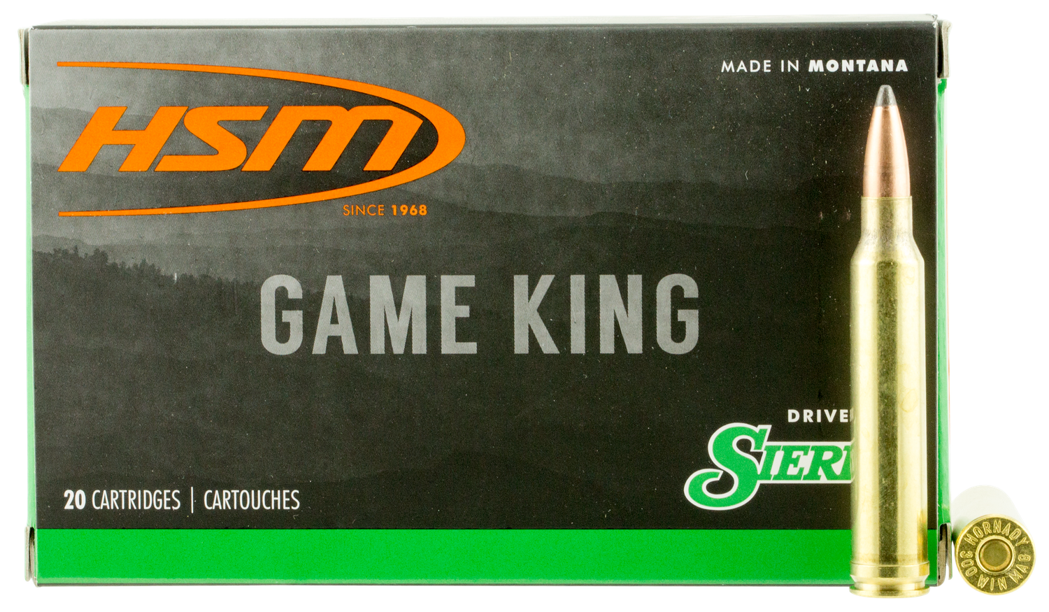 HSM Game King Rifle Ammunition 300WINMAG41N, 300 Win Mag, Spitzer Boat Tail, 180 GR, 20 Rd/Bx