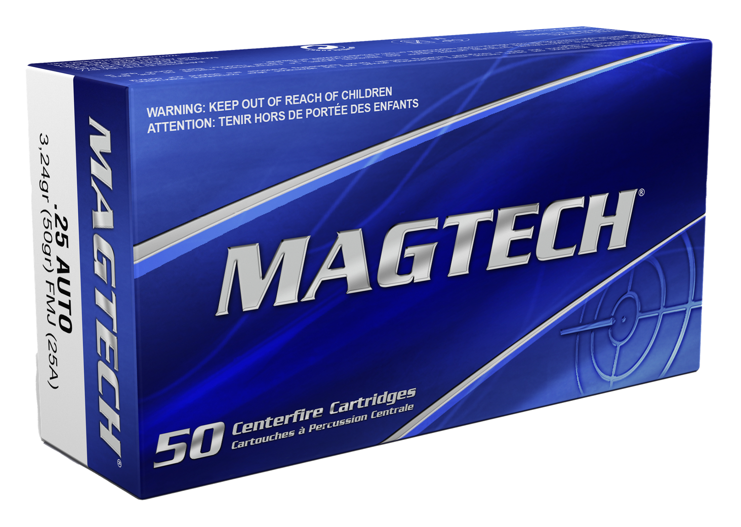 Magtech Sport Hunting Rifle Ammunition 25A, 25 ACP, Full Metal Case (FMJ), 50 GR, 760 fps, 50 Rd/bx