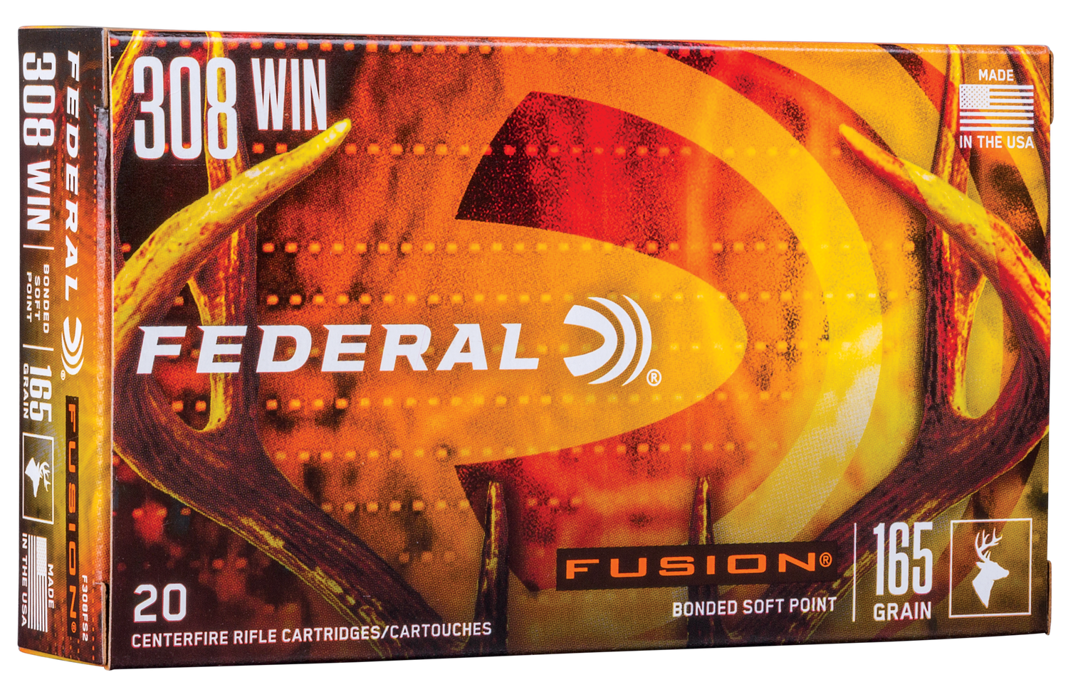 Federal Fusion Rifle Ammunition F308FS2, 308 Winchester, Fusion Ammunition, 165 GR, 2700 fps, 20 Rd/bx