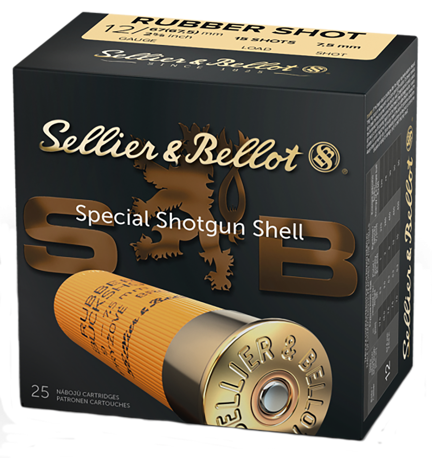 Sellier & Bellot Shotgun Ammuntion SB12RSA, 12 Gauge, 2-3/4, 2.67, #15 Rubber Pellets Rubber Shot, 25 Rd/bx