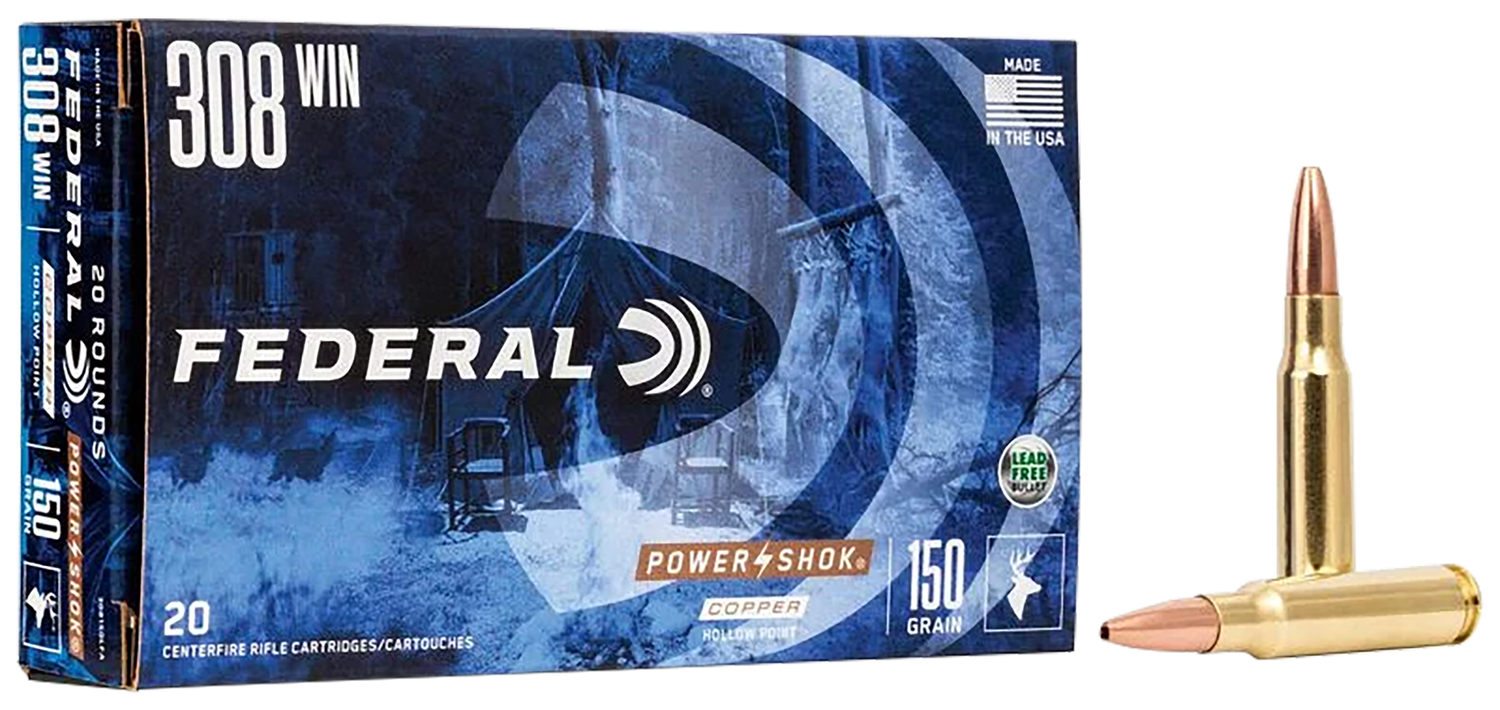 Federal PowerShok Lead Free Rifle Ammunition 308150LFA, 308 Winchester, Copper, 150 GR, 20 Rd/Bx