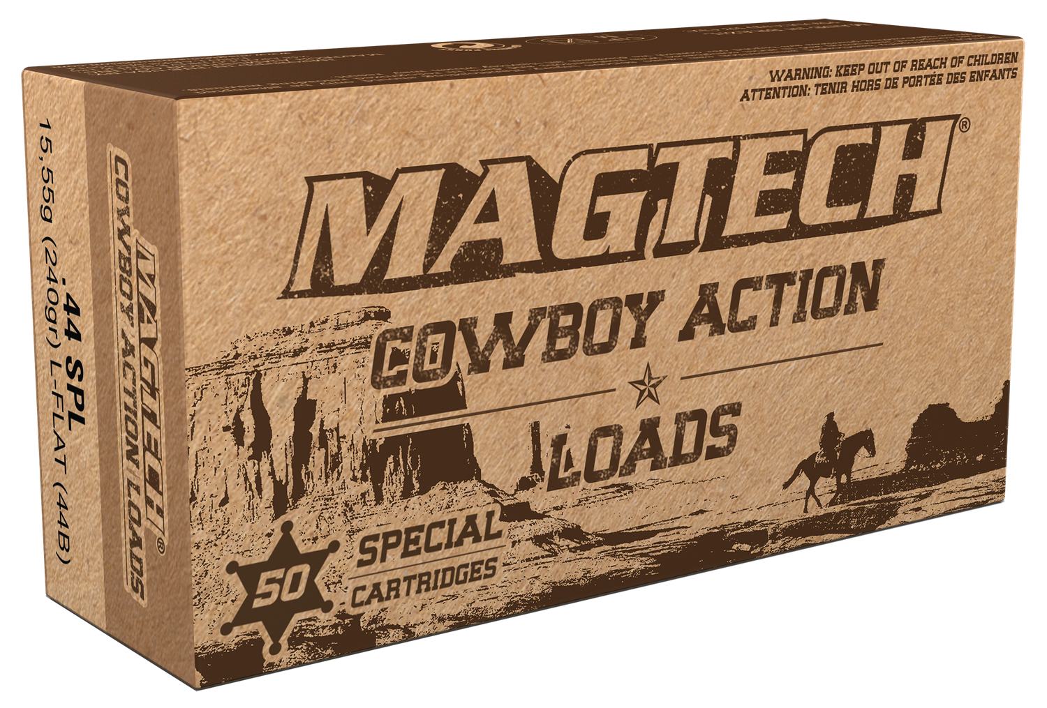 Magtech Sport Cowboy Action Cartridges 44B, 44 Special, Lead Flat Nose (FN), 240 GR, 761 fps, 50 Rd/bx