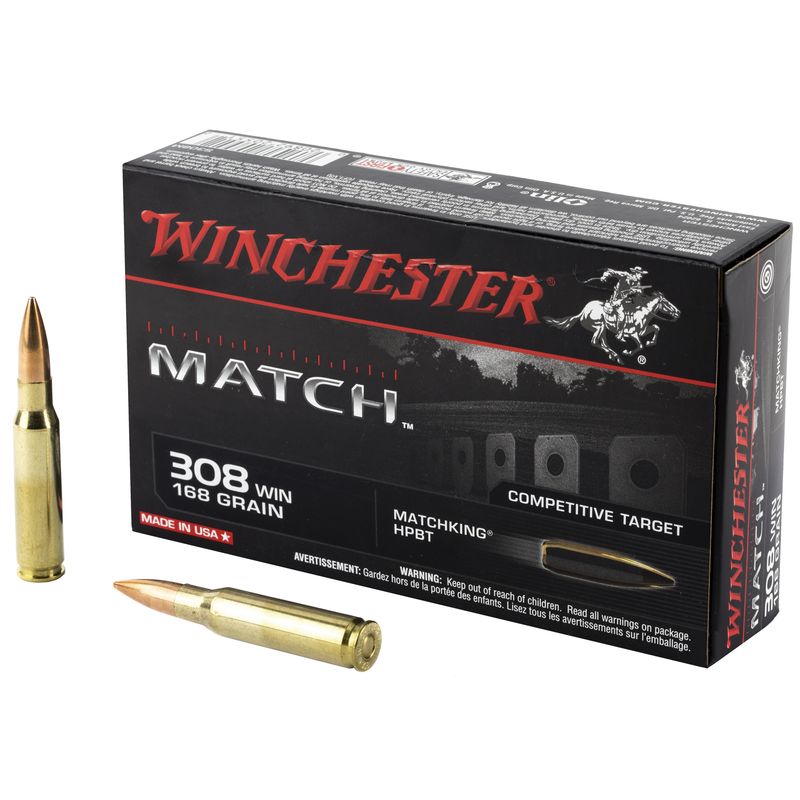 Winchester Supreme Rifle Ammunition S308M, 308 Winchester, Sierra MatchKing BTHP, 168 GR, 2680 fps, 20 Rd/bx