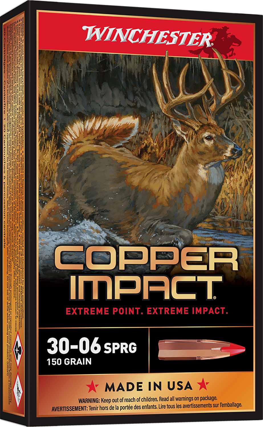Winchester Deer Season XP Copper Impact Rifle Ammunition X3006DSLF, 30-06 Springfield, Copper Extreme Point, 150 GR, 2920 fps, 20 Rd/bx