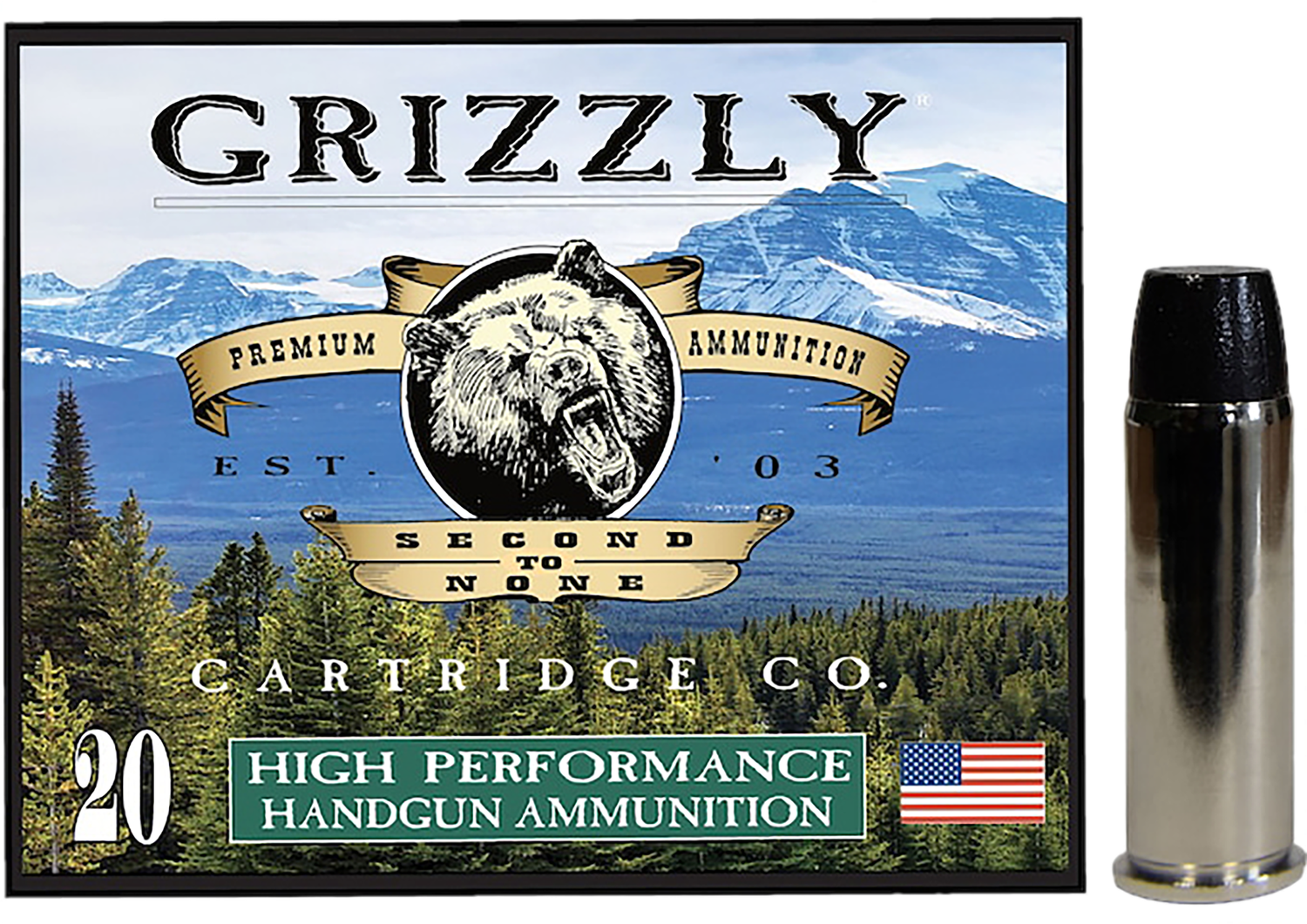 Grizzly Ammunition High Performance Pistol Ammunition GC44M9, 44 Mag, Wide Flat Nose Gas Check, 260 GR, 1450 fps, 20 Rd/bx
