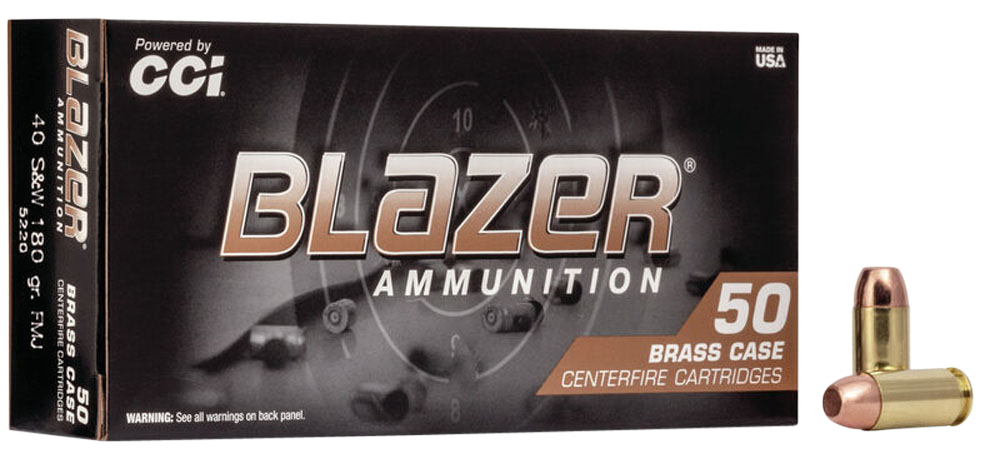CCI Blazer Handgun Brass Pistol Ammunition 5220, 40 S&W, Full Metal Jacket (FMJ), 180 GR, 985 fps, 50 Rd/bx