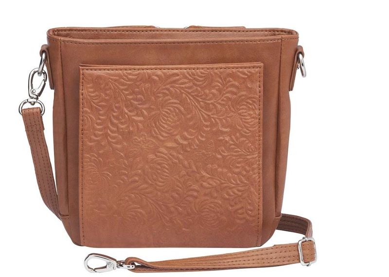 Gun Tote'n Mamas Mini Boho Purse Black (GTM-201/DBTN) Fits Small Pistols & Revolvers, Ambidextrous Hand, Tan Cowhide