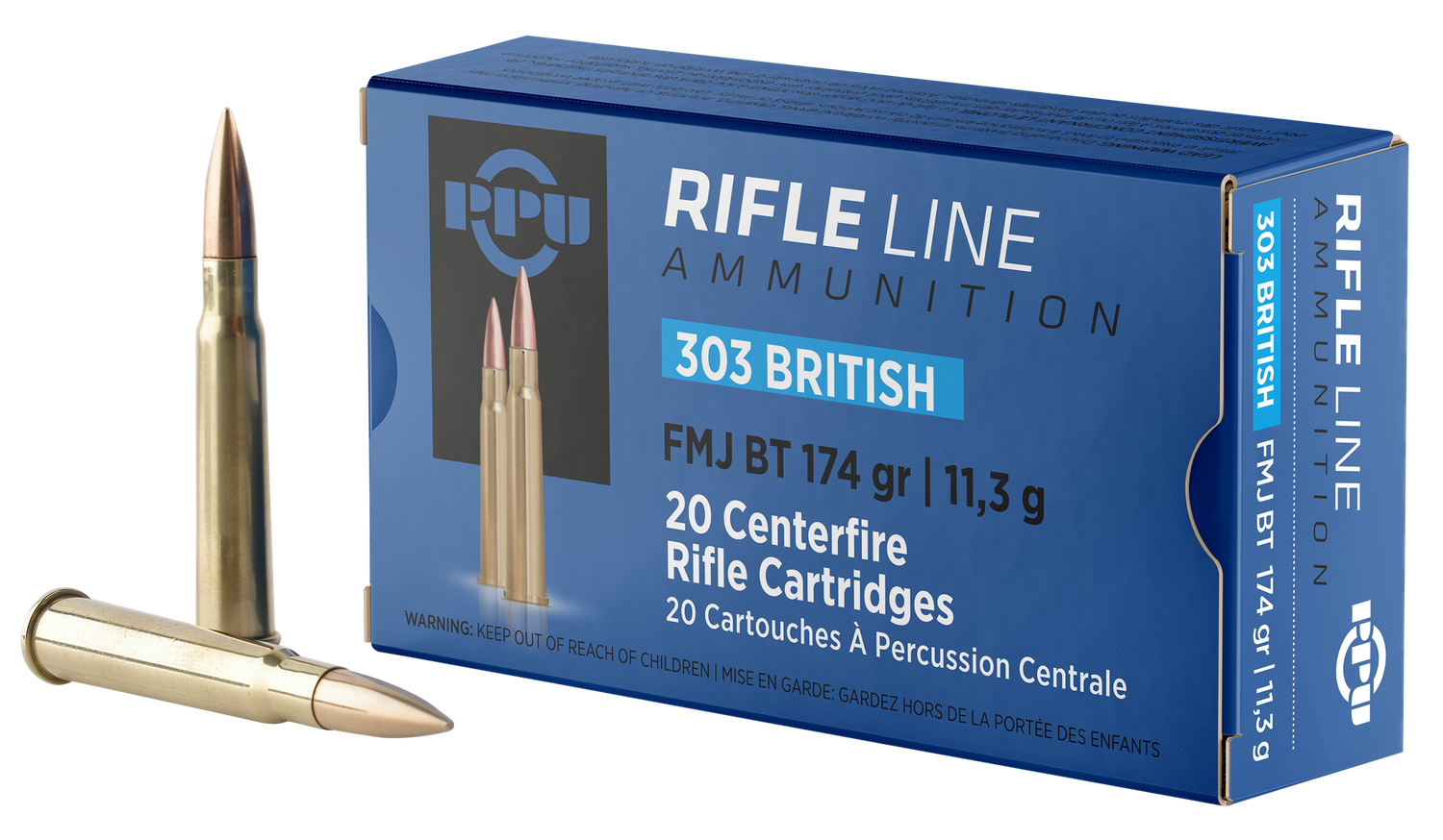 Prvi Partizan Rifle Ammunition PP303F, 303 British, Full Metal Jacket Boat Tail, 174 gr, 2400 fps, 20 Rd/Bx