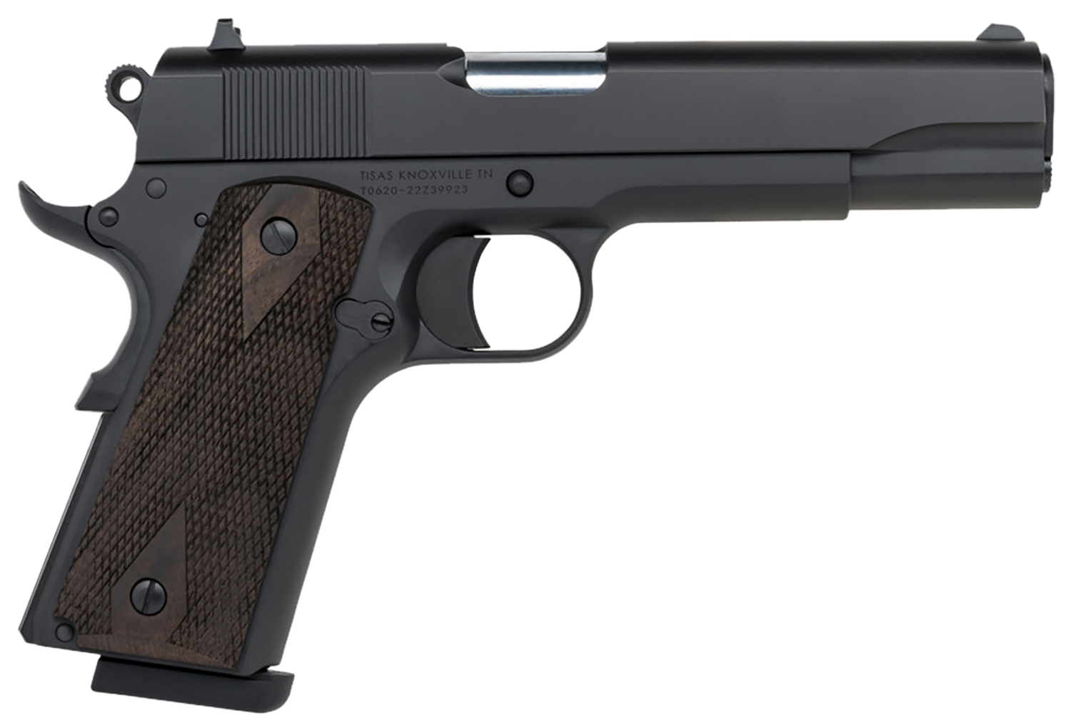 Tisas 1911 A1 Stakeout Pistol 10100516, 45 ACP, 5in, Turkish Walnut Grips, Nickel Finish, 8 Rds