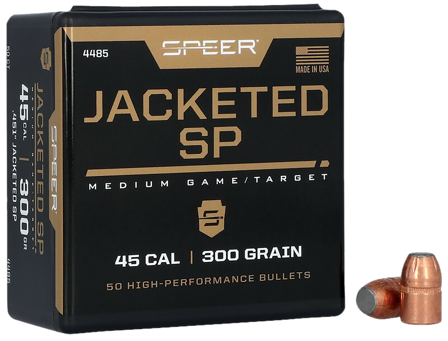 Speer Jacketed Hollow Point Bullet 45 Caliber Revolver 300 Grain 50 Per Box (4485), Not Loaded