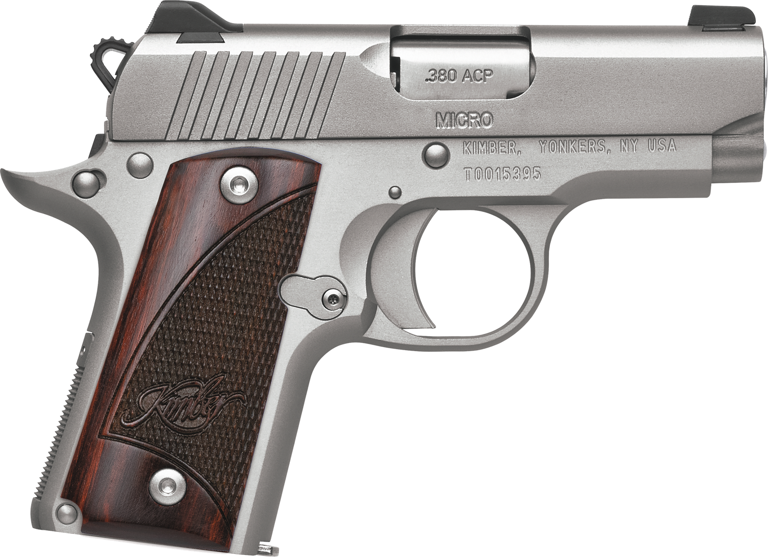 Kimber 3300207 Micro Stainless Rosewood (NS) Pistol, 380 ACP, 2-3/4 in Barrel, Stainless Steel Finish, Night Sights