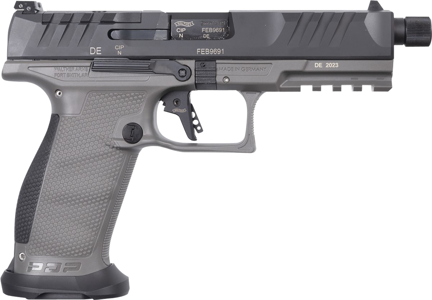 Walther PDP Pro SD, 2877503, 9mm, 5.1", Performance Duty Texture Grips, Tungsten Gray Finish, Threaded, 18+1