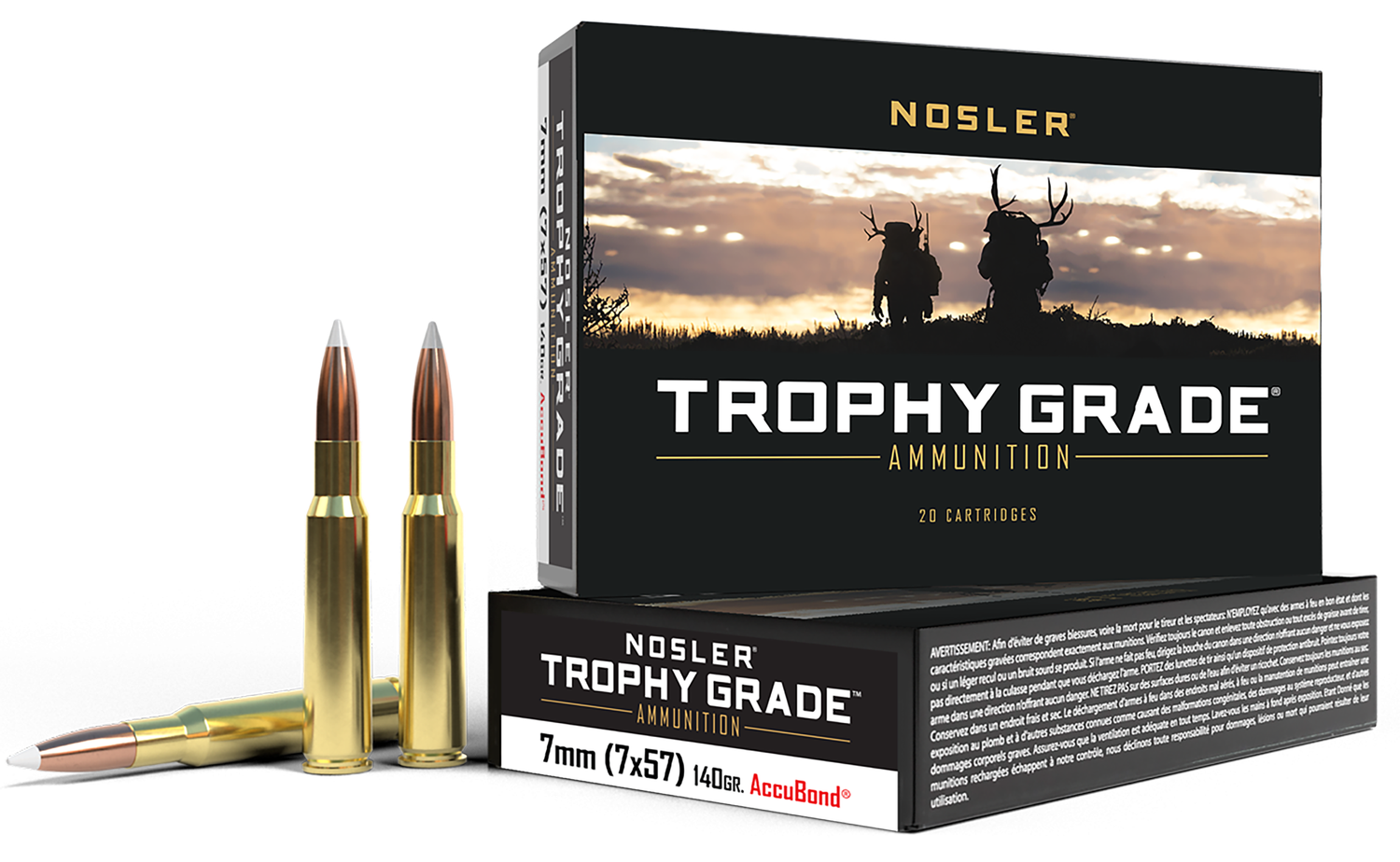 Nosler Trophy Grade Rifle Ammunition 47118, 7mmX57mm Mauser, AccuBond, 140 GR, 2700 fps, 20 Rd/Bx