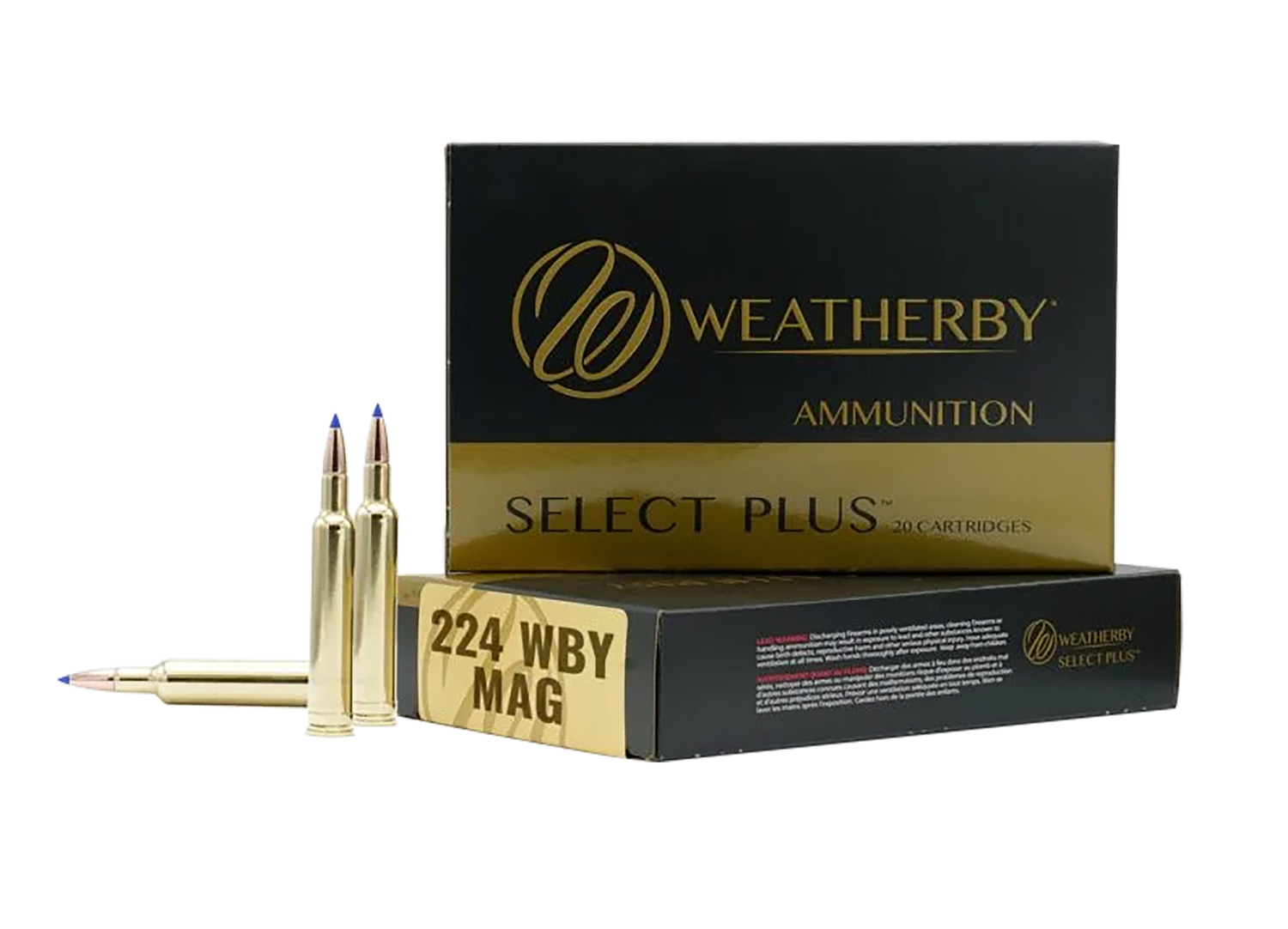 Weatherby Select Plus Rifle Ammunition H22450VMAX, 224 Wthby Mag, Hornady V-Max, 50 gr, 20 Rd/Bx