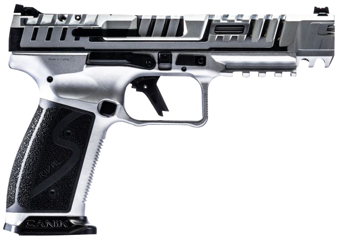 Canik SFX Rival-S Full Size Pistol HG7010CN, 9mm, 5", Textured Grips, Chrome Finish, Steel Frame, Optic Ready, Ported Steel Slide, 18 Rds