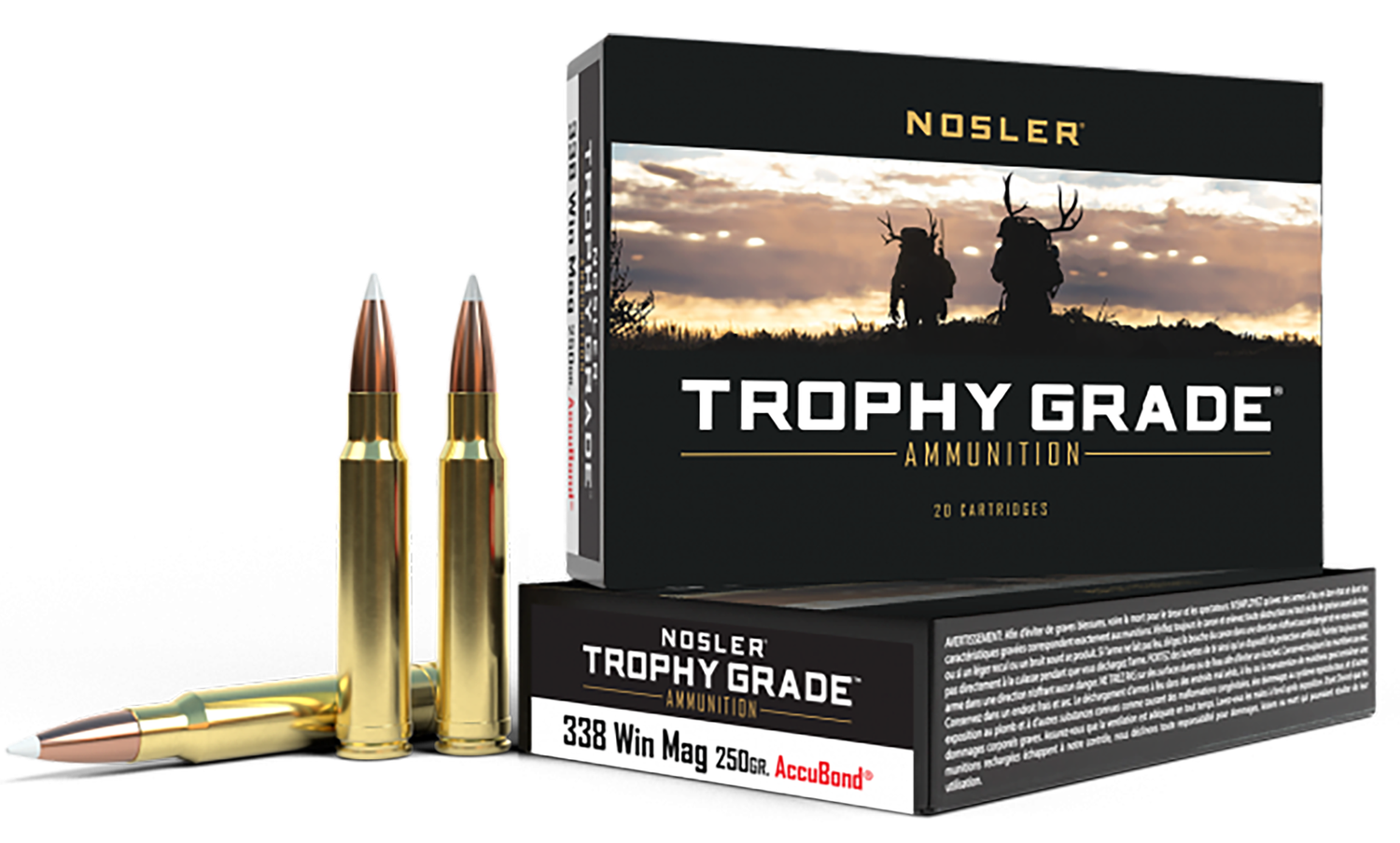 Nosler Trophy Grade Hunting Rifle Ammunition 60086, 338 Winchester Magnum, AccuBond, 250 GR, 20 Rd/bx