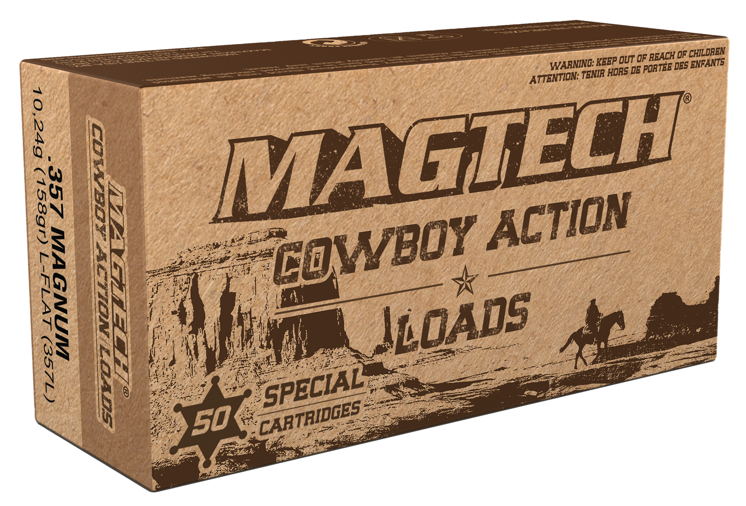 Magtech Sport Cowboy Action Cartridges 357L, 357 Magnum, Lead Flat Nose (FN), 158 GR, 1082 fps, 50 Rd/bx
