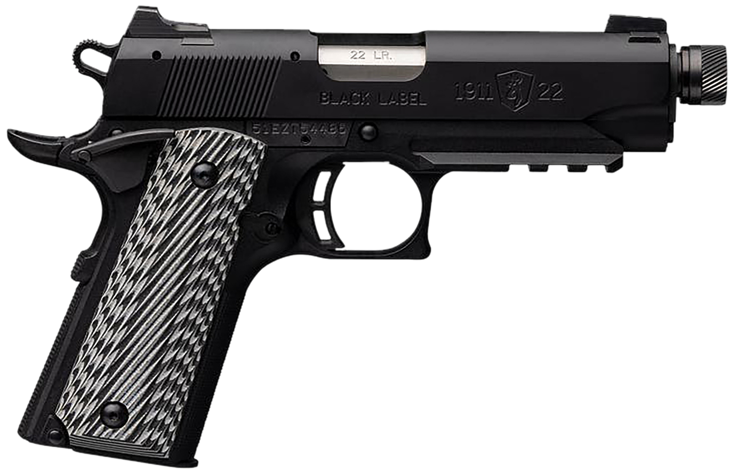 Browning 1911-22 Black Label Suppressor Ready Single Action Pistol 051821490, 22LR, 4.25", G10 Grip, Black Finish