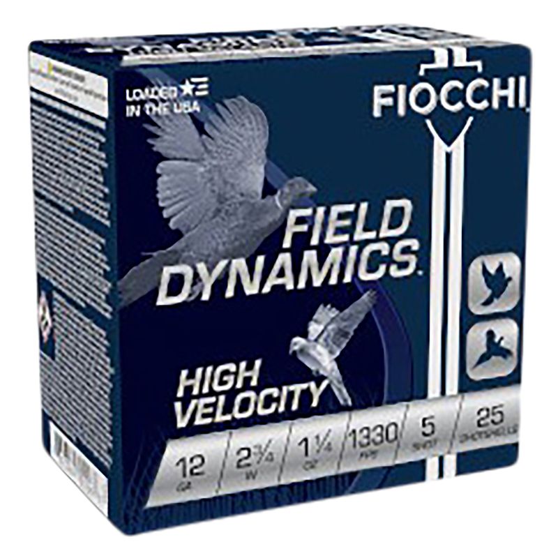 Fiocchi High Velocity 12HV5, 12 Gauge, 2-3/4", 1-1/4 oz, 1330 fps, #5 Lead Shot, 25 Rds/Bx