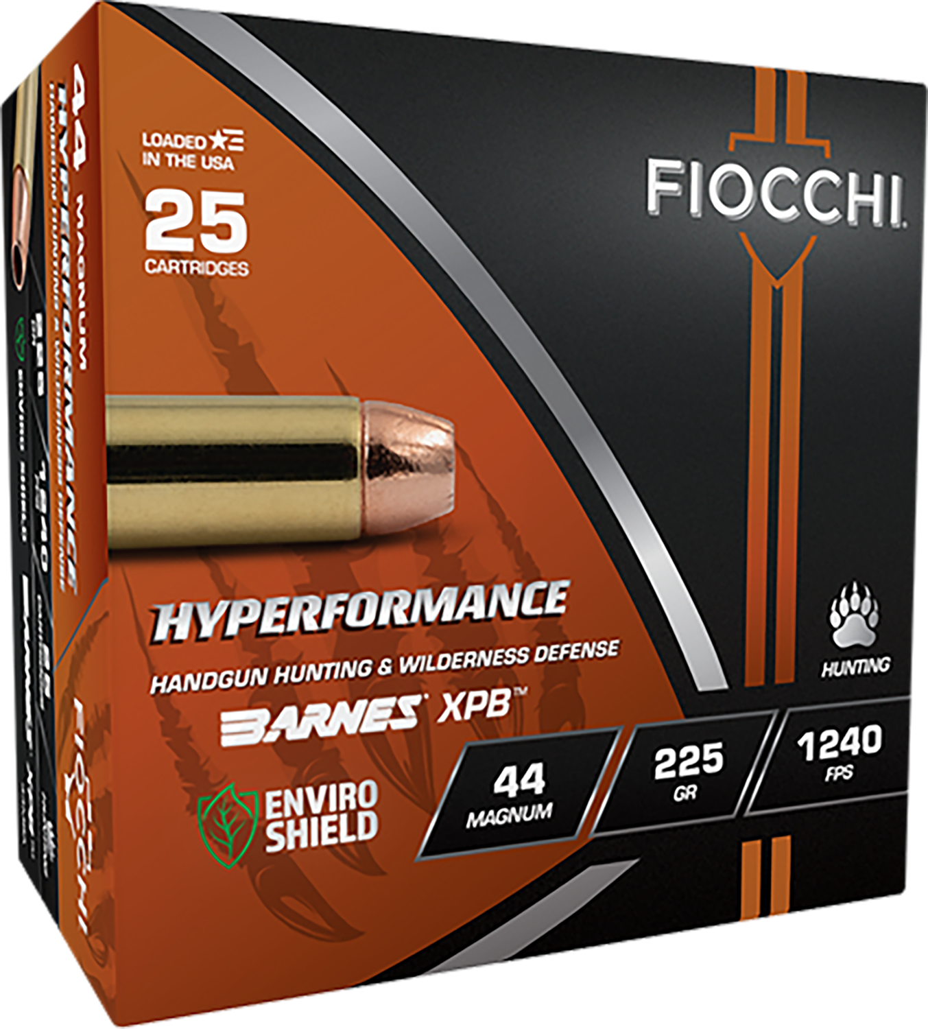 Fiocchi Hyperformance Pistol Ammunition 44MBA, 44 Mag, XPB, 225 gr, 1240 fps, 25 Rd/Bx