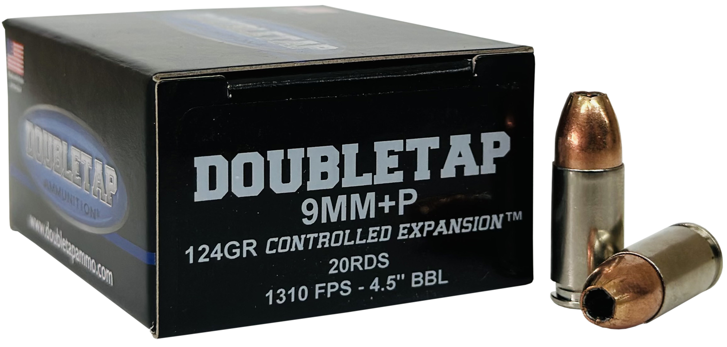 DoubleTap Controlled Expansion Pistol Ammunition 9MM124HP20, 9mm, Controlled Expansion JHP, 124 gr, 1310 fps, 20 Rd/Bx
