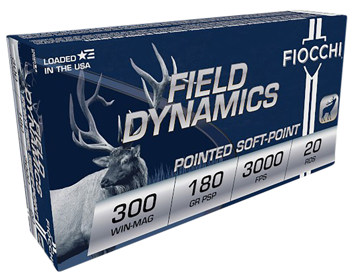 Fiocchi Field Dynamics Rifle Ammunition 300WMB, 300 Win Mag, PSP Interlock BT, 180 GR, 3000 fps, 20 Rd/bx