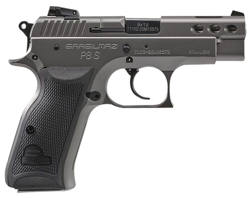 SAR USA P8S Compact Pistol P8SST, 9mm Luger, 3.80in, Black Polymer Grips, Stainless Steel Finish, 17 Rds