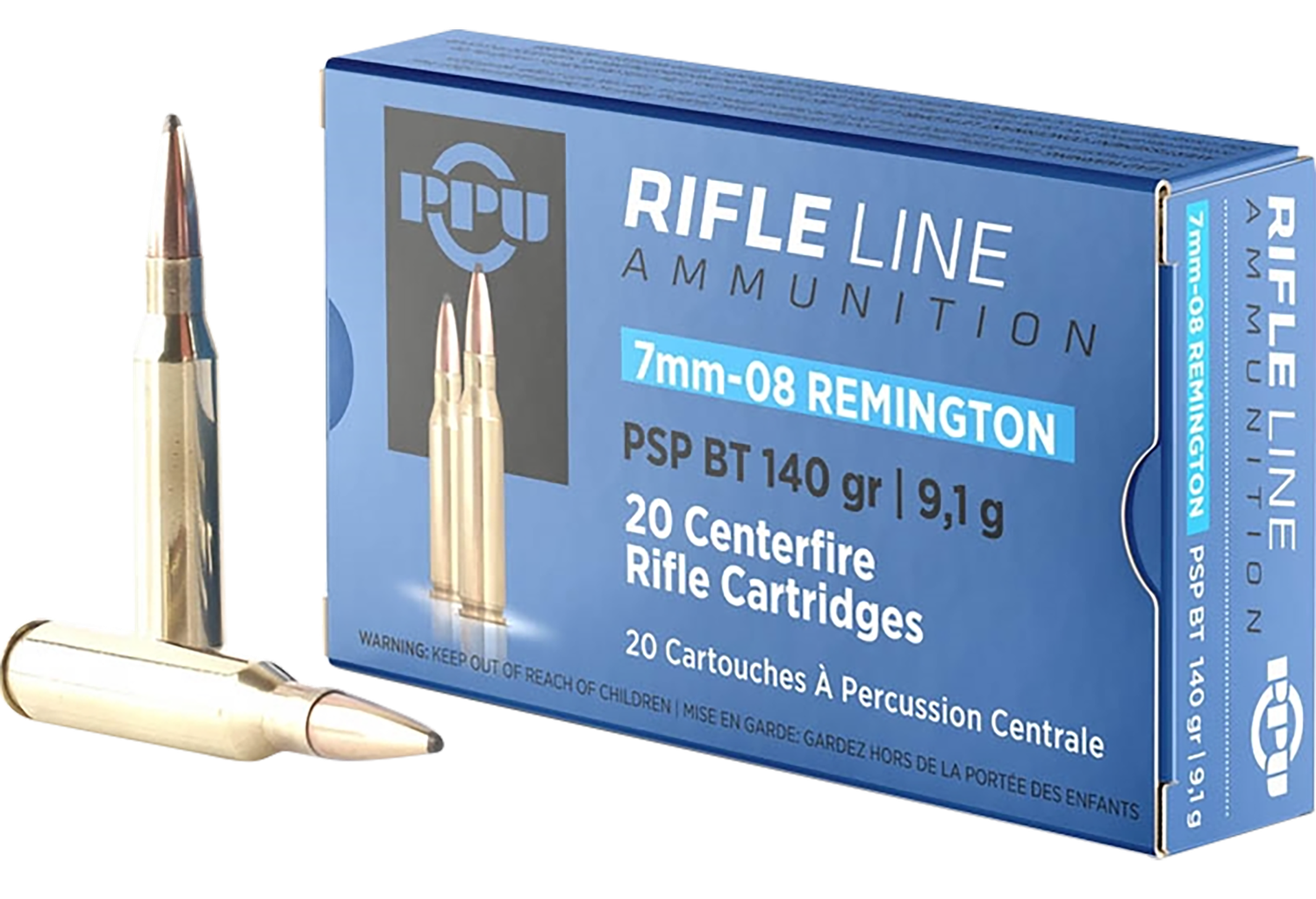 Prvi Partizan Rifle Ammunition PP708, 7mm-08 Rem, Pointed Soft Point Boat Tail, 140 gr, 2860 fps, 20 Rd/Bx