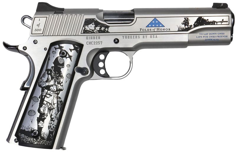 Custom & Collectible Folds Of Honor Pistol CNCFOLDSHONOR, 45 ACP, 5in, Scenic Aluminum Grips, Stainless Finish, 7 Rds