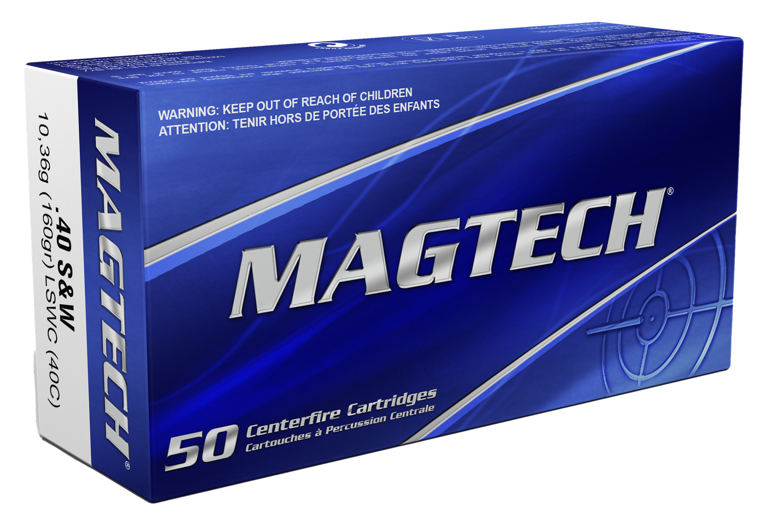 Magtech Sport HuntingPistol Ammunition 40C, 40 S&W, Lead Semi-Wadcutter, 160 GR, 1165 fps, 50 Rd/bx