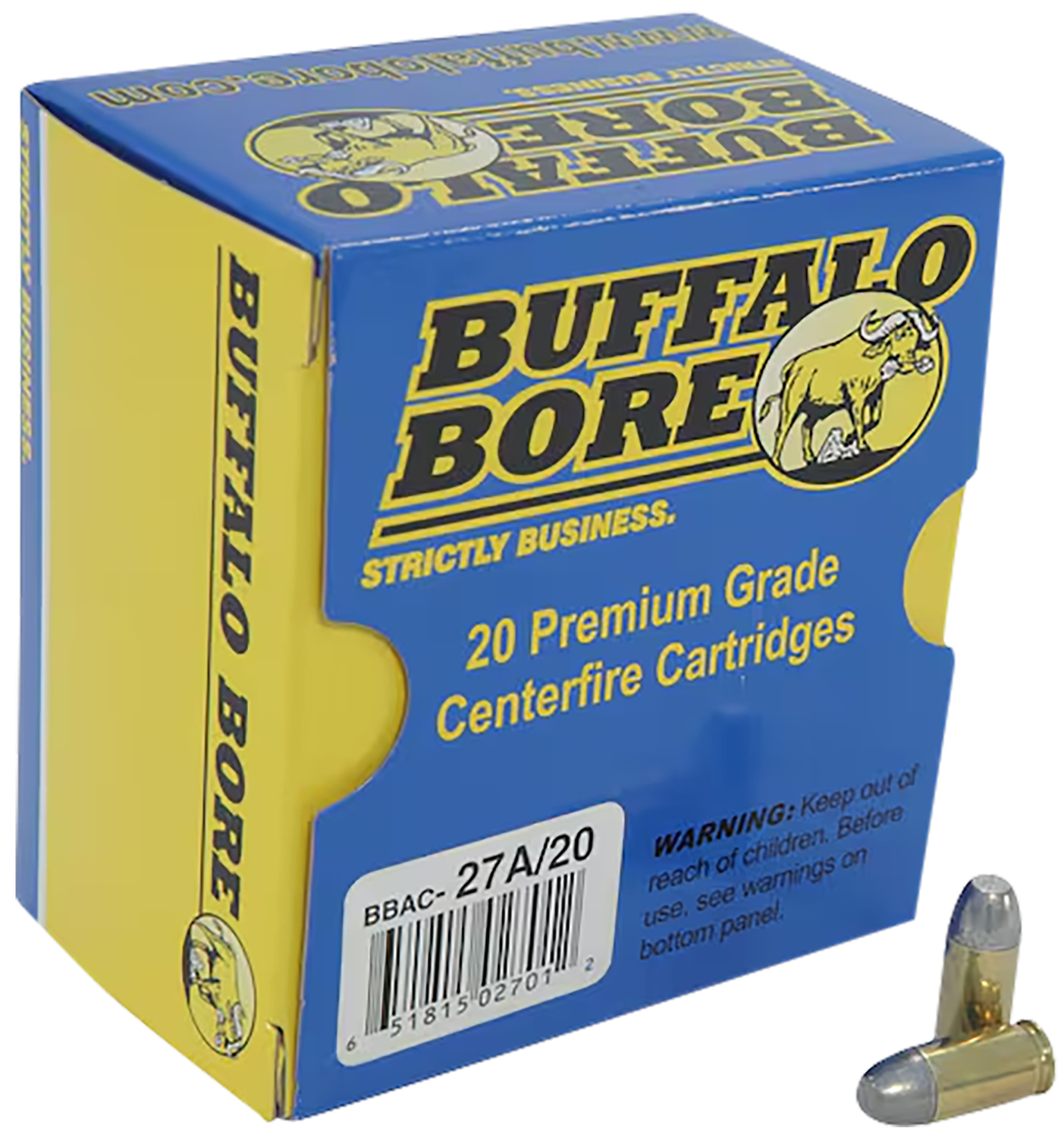 Buffalo Bore Handgun Ammunition 27A/20, 380 Auto +P, Hardcast Flat Nose (FN), 100 GR, 1150 fps, 20 Rd/Bx