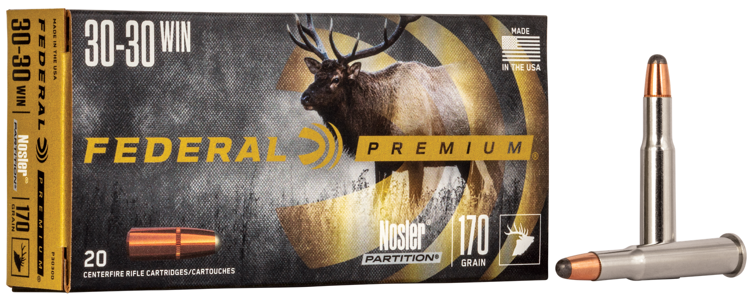Federal Premium Vital-Shok Rifle Ammunition P3030D, 30-30 Winchester, Nosler Partition, 170 GR, 2200 fps, 20 Rd/bx