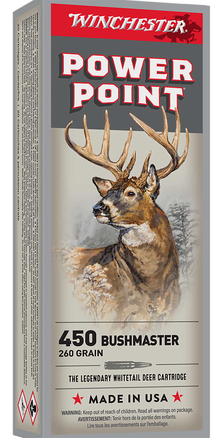 Winchester Super X Rifle Ammunition X4501, 450 Bushmaster, Power-Point, 260 gr, 2110 fps, 20 Rd/Bx