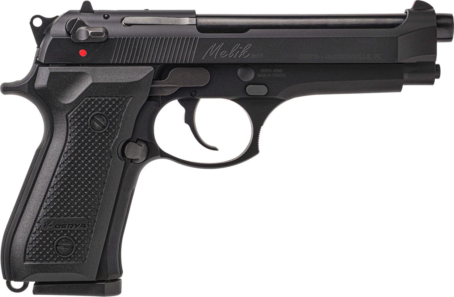 Derya Melik Pistol MELIK9TR, 9mm Luger, 4.90in, Black Polymer Grips, Black Finish, 17 Rds