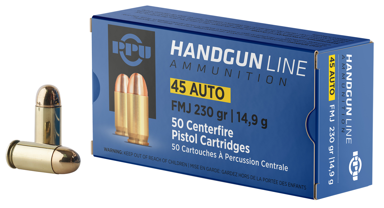 Prvi Partizan Pistol Ammunition PPH45F, 45 ACP, Full Metal Jacket (FMJ), 230 GR, 836 fps, 50 Rd/bx