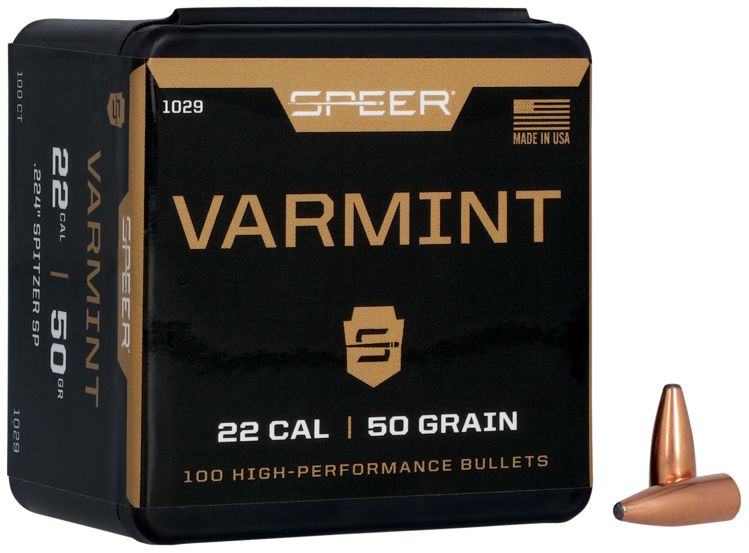 Speer 22 Caliber 50 Grain Spitzer 100/Box (1029), Not Loaded