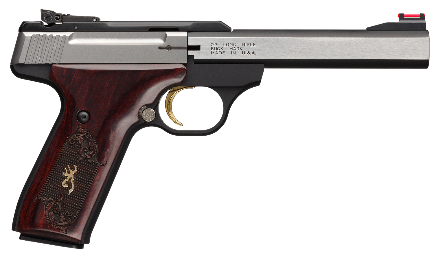 Browning Buckmark Medallion Rimfire Pistol 051475490, 22 Long Rifle, 5.5 in, Rosewood Medallion Grips, Stainless Finish