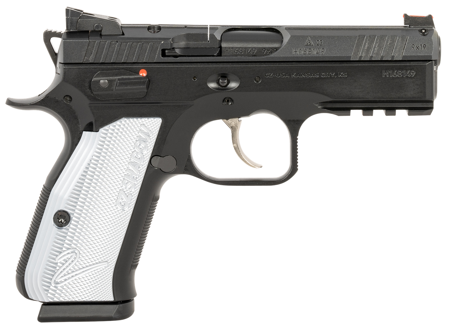CZ Shadow 2 Compact Pistol 91252, 9mm, 4", Textured Aluminum Grips, Black Steel Frame, Optic Ready, 15 Rds