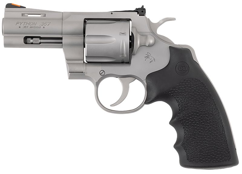 Colt Python Revolver PYTHONSM3RTS, 38 Special, 3in, Black Rubber Grips, Stainless Steel Frame Finish, 6 Rds