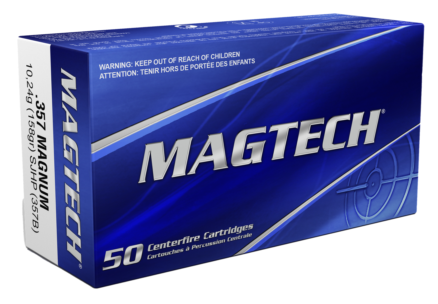 Magtech Sport HuntingPistol Ammunition 357B, 357 Magnum, Semi-Jacketed Hollow Point (HP), 158 GR, 1235 fps, 50 Rd/bx