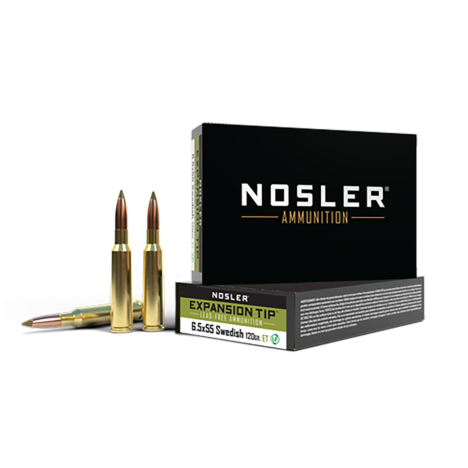 Nosler E-Tip Rifle Ammunition 40015, 6.5x55 Swedish, Expansion Tip, 120 gr, 2756 fps, 20 Rd/Bx