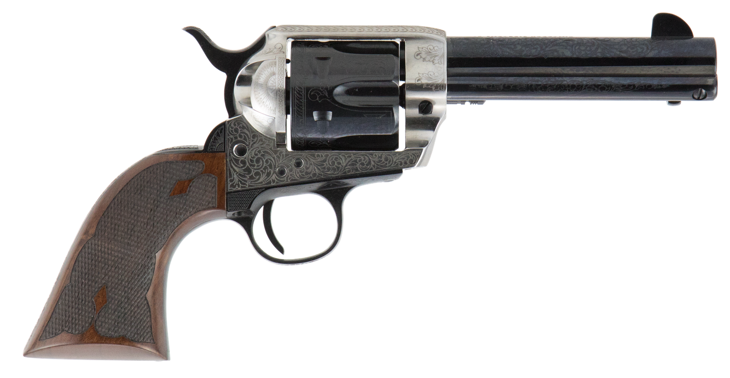 Cimarron Frontier Pre-War 1896-1940 Revolver PP410LSFW, 45 Colt (LC), 4.75", Old Silver Engraved Finish, 6rd