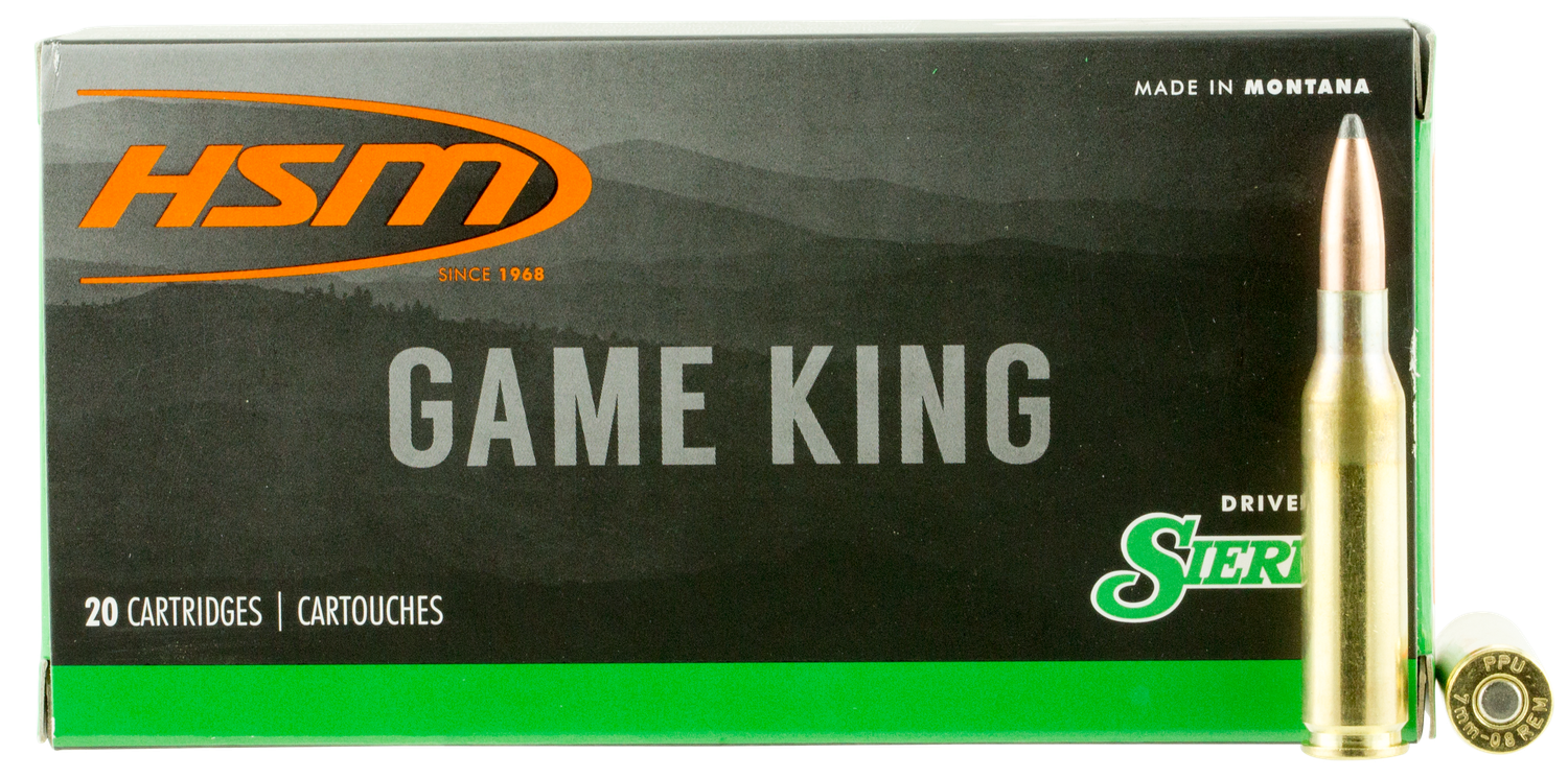 HSM Game King Rifle Ammunition 7MM087N, 7mm-08 Remington, Spitzer Boat Tail, 140 GR, 20 Rd/Bx