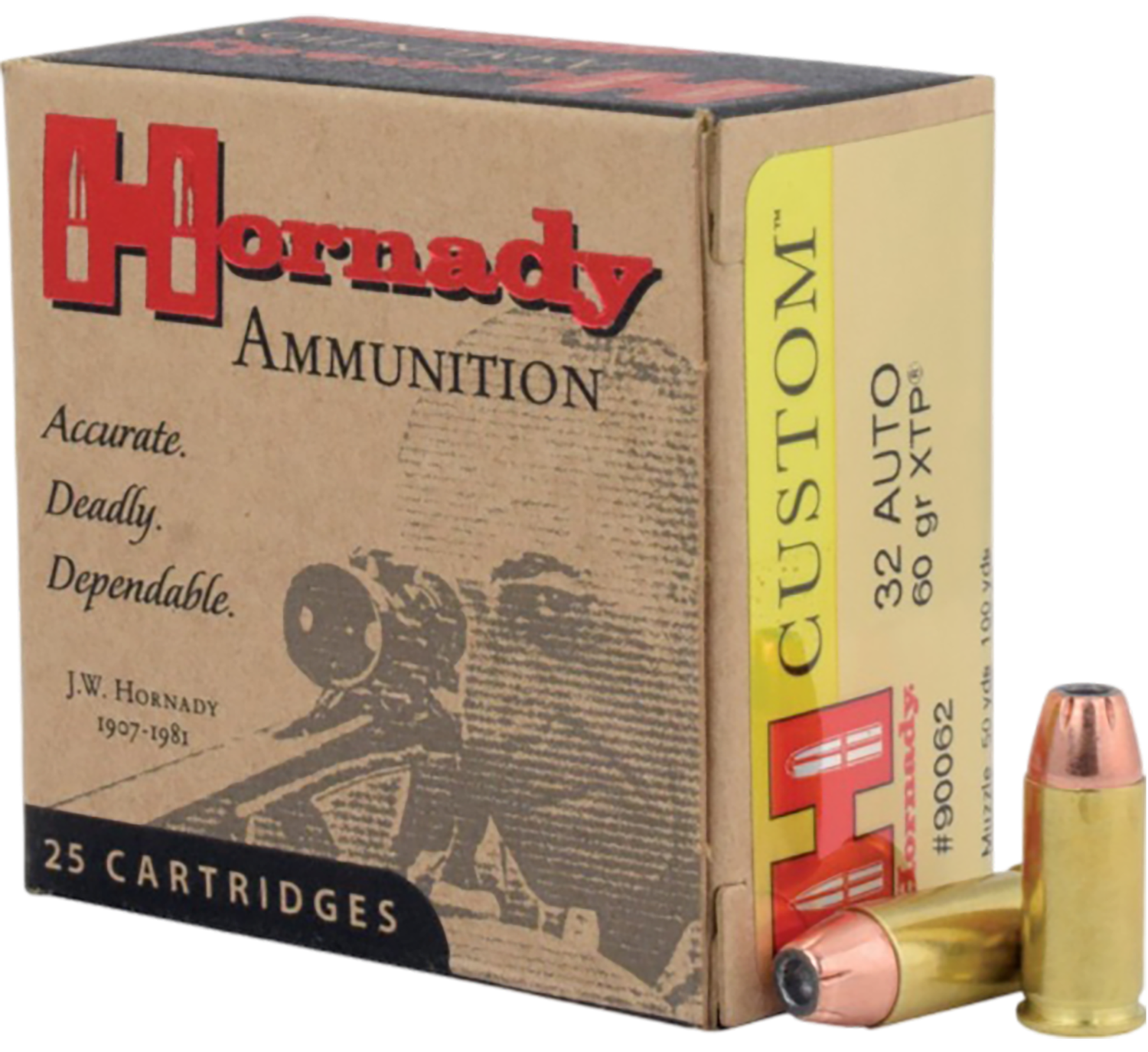 Hornady Handgun Ammunition 90062, 32 ACP, XTP Jacketed Hollow Point (HP), 60 GR, 1000 fps, 25 Rd/bx