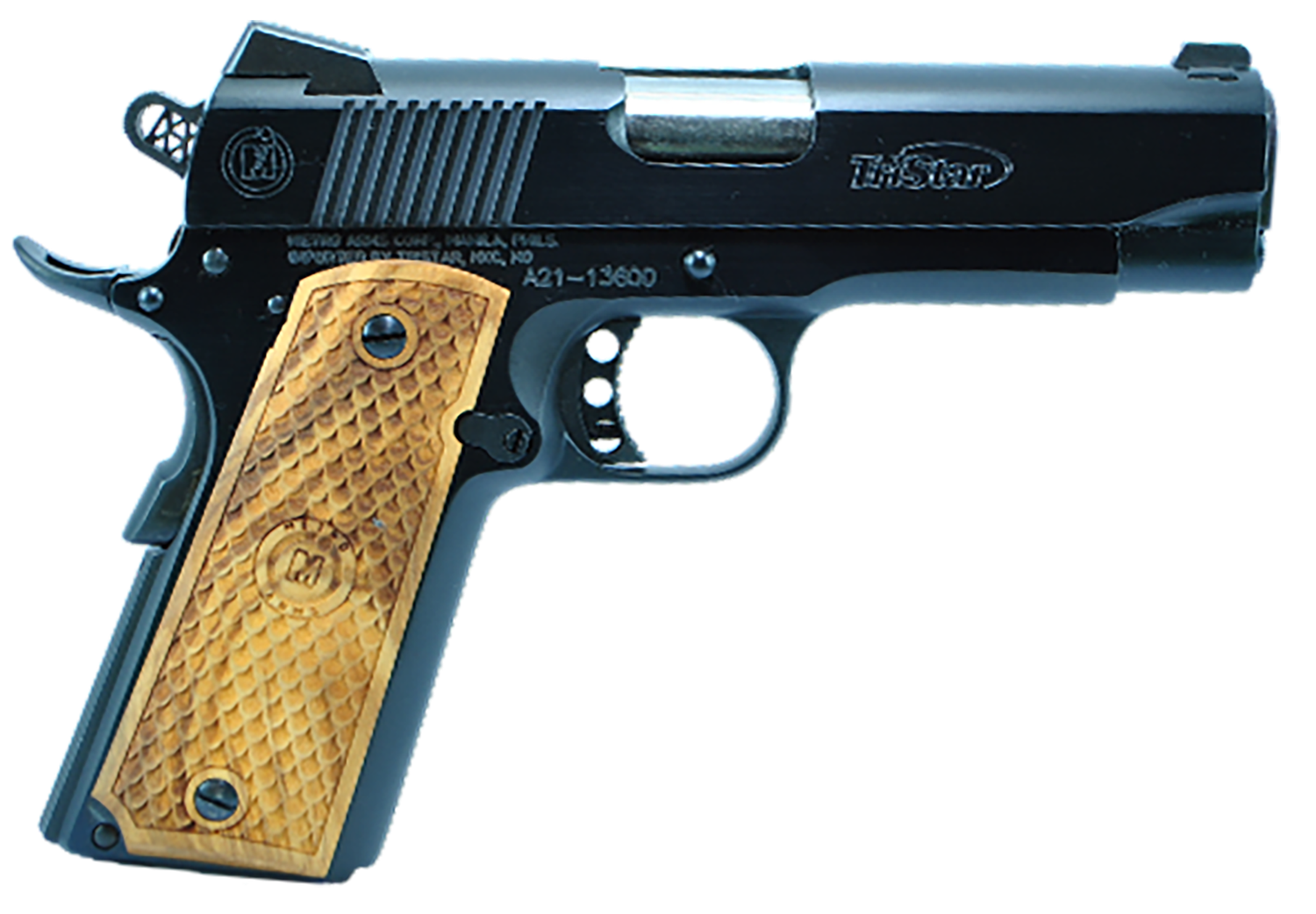 Tri-Star American Classic Commander 1911 Pistol 85624, 9mm Luger, 4.25in, Wood Grips, Blued Finish, 9 Rds