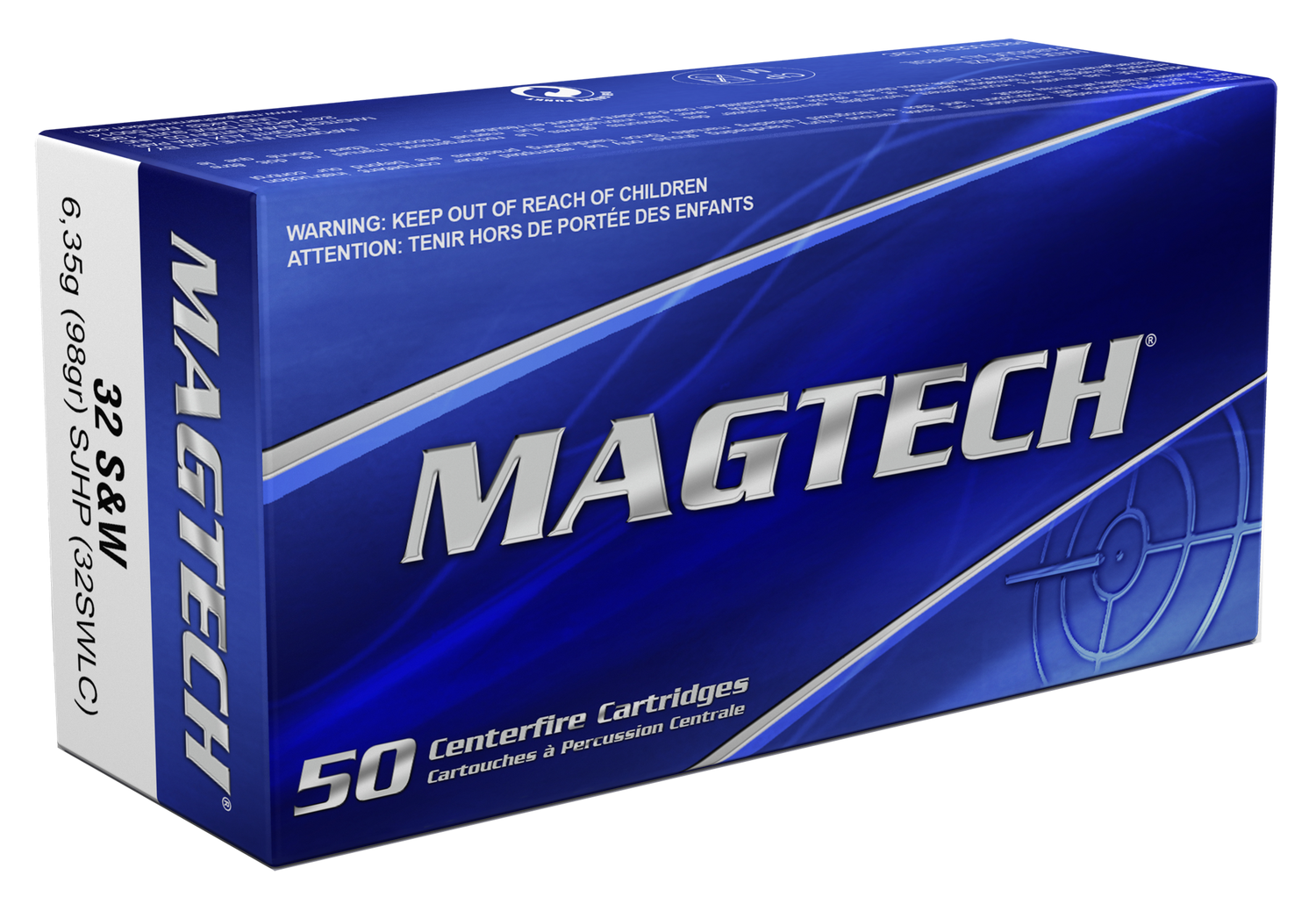 Magtech Sport Handgun Ammunition 32SWLC, 32 S&W Long, Semi Jacketed Hollow Point (JHP), 98 GR, 778 fps, 50 Rd/bx