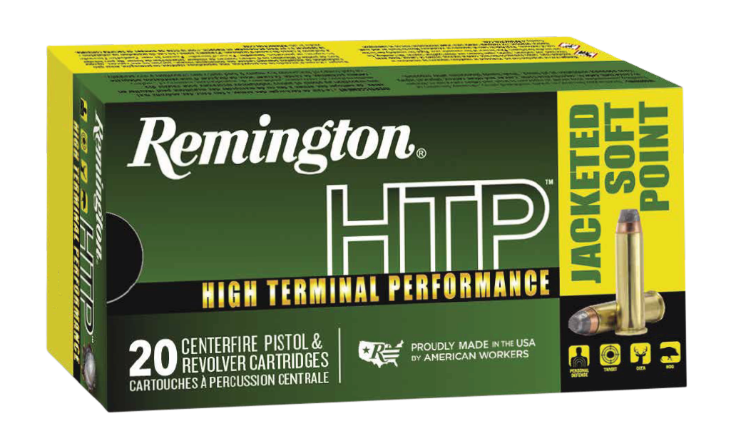 Remington HTP Pistol Ammunition RTP44MG2A, 44 Rem Mag, Jacketed Soft Point (JSP), 240 gr, 20 Rd/Bx