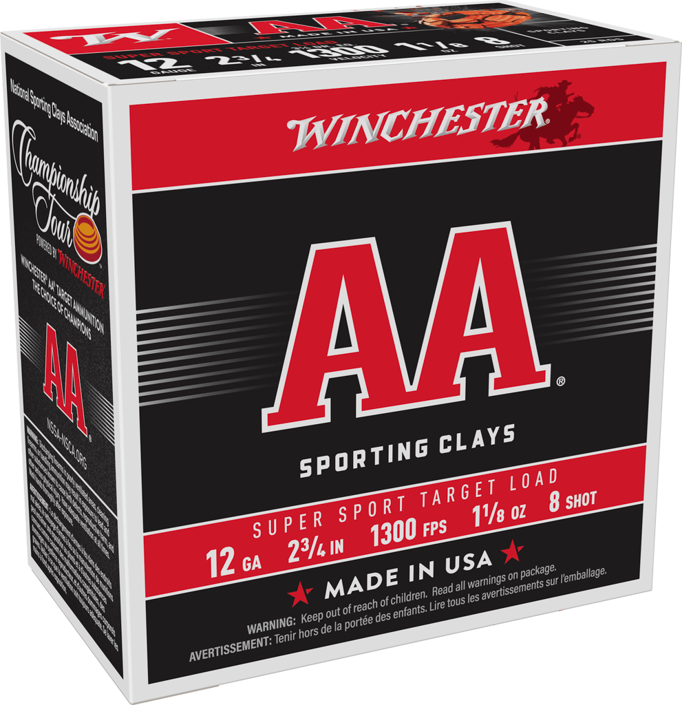 Winchester AA SuperSport Sporting Clays AASC128, 12 Gauge, 2-3/4", 1-1/8 oz, 1300 fps, #8 Lead Shot, 25 Rds/Bx