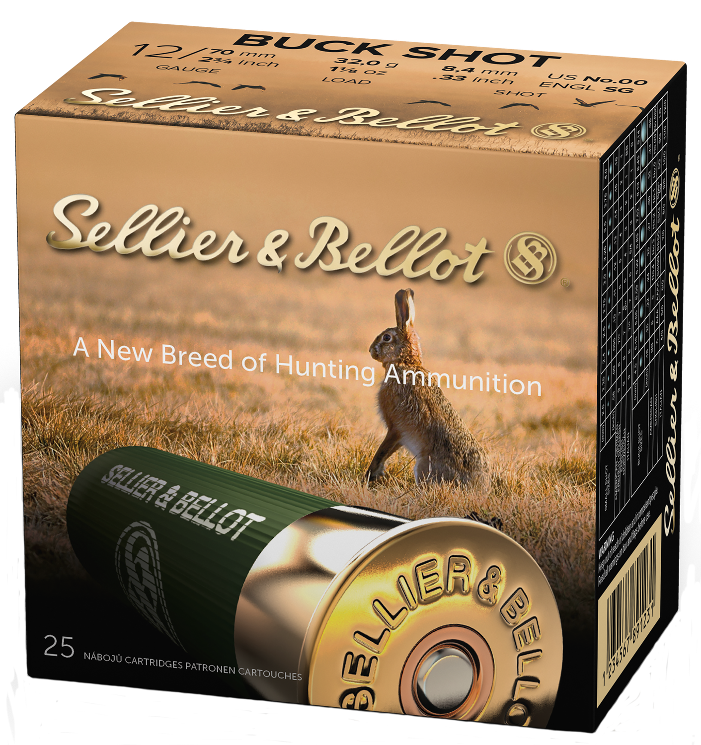 Sellier & Bellot Shotgun Ammuntion SB12BSG, 12 Gauge, 2-3/4", 9 Pellets, #00 Lead Buckshot, 1200 fps, 25 Rd/bx